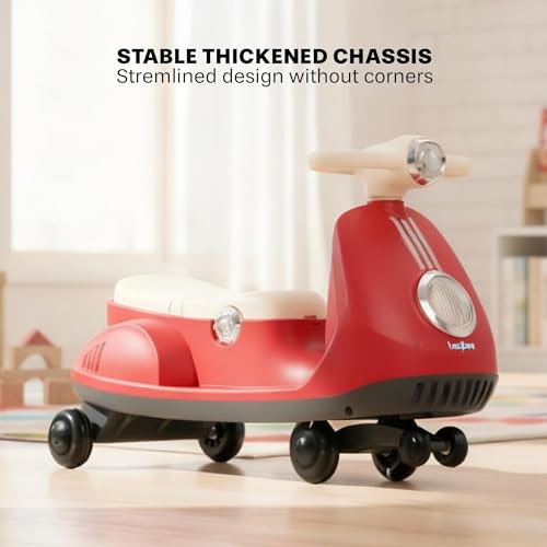 Image of Baybee Gliddo Baby Swing Car for Kids with LED Lights & Music | 360 Steering Twister Push Ride On with Wide Seat, Storage & Smooth Glide | Wiggle Magic Car for Boys & Girls Aged 3+ Years (Red)