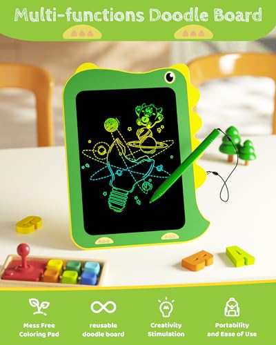 TEKFUN LCD Writing Tablet for Kids, Doodle Board Drawing Pad, Dinosaur Toys for Kids, Travel Toys for 3 4 5 6 Year Old Boys Girls, Easter Birthday Christmas Gifts (8.5in Green) - Thumbnail 5
