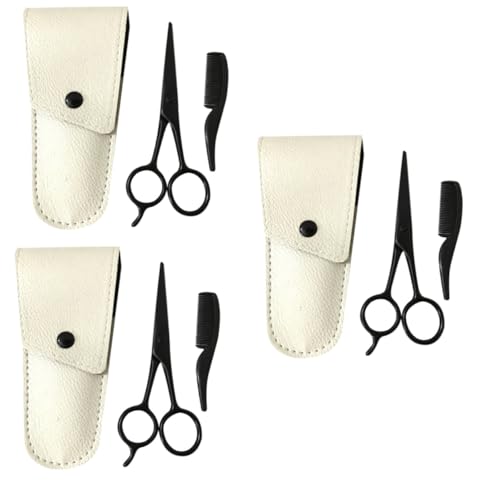 Ciseaux à barbe contre les poils rebelles avec étui cuir abricot et peigne
