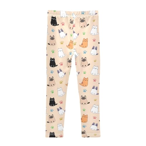 Cute Cartoon Simple Cats Yellow Girls Leggings Soft Comfortable Athletic Leggings Dancing Pants for 4-10 Years2