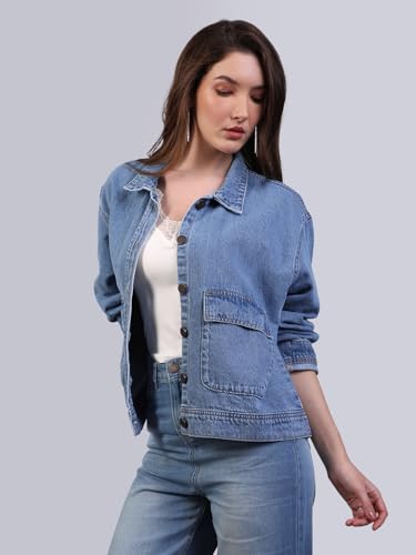 Image of Urbano Fashion Women's Relaxed Fit Full Sleeve Utility Denim Jacket