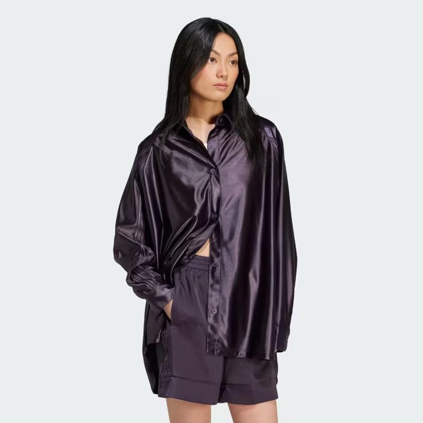 adidas Originals Women's Oversized Satin Shirt, Aurora Black, Small