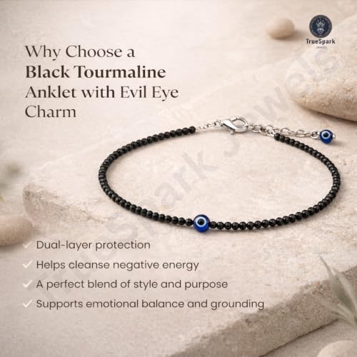 Image of TrueSpark Healing Crystal Black Obsidian Nazar Evil Eye Anklet