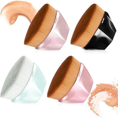 BEAHOT 4 Pack Foundation Makeup Brush - Flat Top Travel Kabuki Brush Momma Brush for Blending Liquid, Cream or Flawless Powder Cosmetics with Protective Case, Easy to Carry Make up Brush Cover