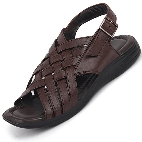 Image of FAUSTO Mens Leather Woven Sandals | Adjustable Buckle Closure | Ethnic Comfort Footwear For Daily Use, Office & Outdoor Wear | All-Day Comfort With Soft Insole