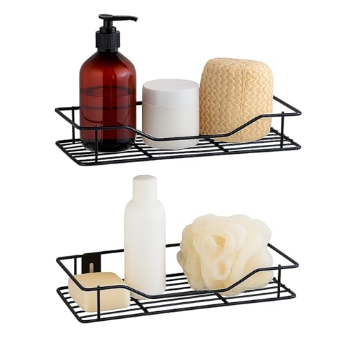 Image of Namani Stainless Steel Pack of 2 Wall Mount Shelves for Kitchen & Bathroom | Heavy Duty Storage Shelf for Spice Rack, Toiletries, Condiments & Home Organizer | Rustproof Metal Wall Shelf (Black-2)