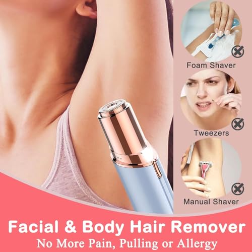 Image of Facial Hair Remover for Women, USB Rechargeable Electric Face Shaver for Upper Lip, Chin, Cheeks & Eyebrows, Painless Portable Mini Hair Remover with LED Light (White) (VELISORA)