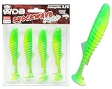 Wild Devil Baits Shockwave Shad Baby Zander Lot de 4 leurres en caoutchouc pour pêche au brochet, perche, sandre, vert flash