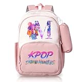 Schulrucksack Mädchen Set 2-teiliges Set mit Rucksack und Federmäppchen, Unisex Schulranzen für Kinder Erwachsene Teenager, Schulrucksack Wasserdicht Schultasche für Schule Reise Freizeit Rosa
