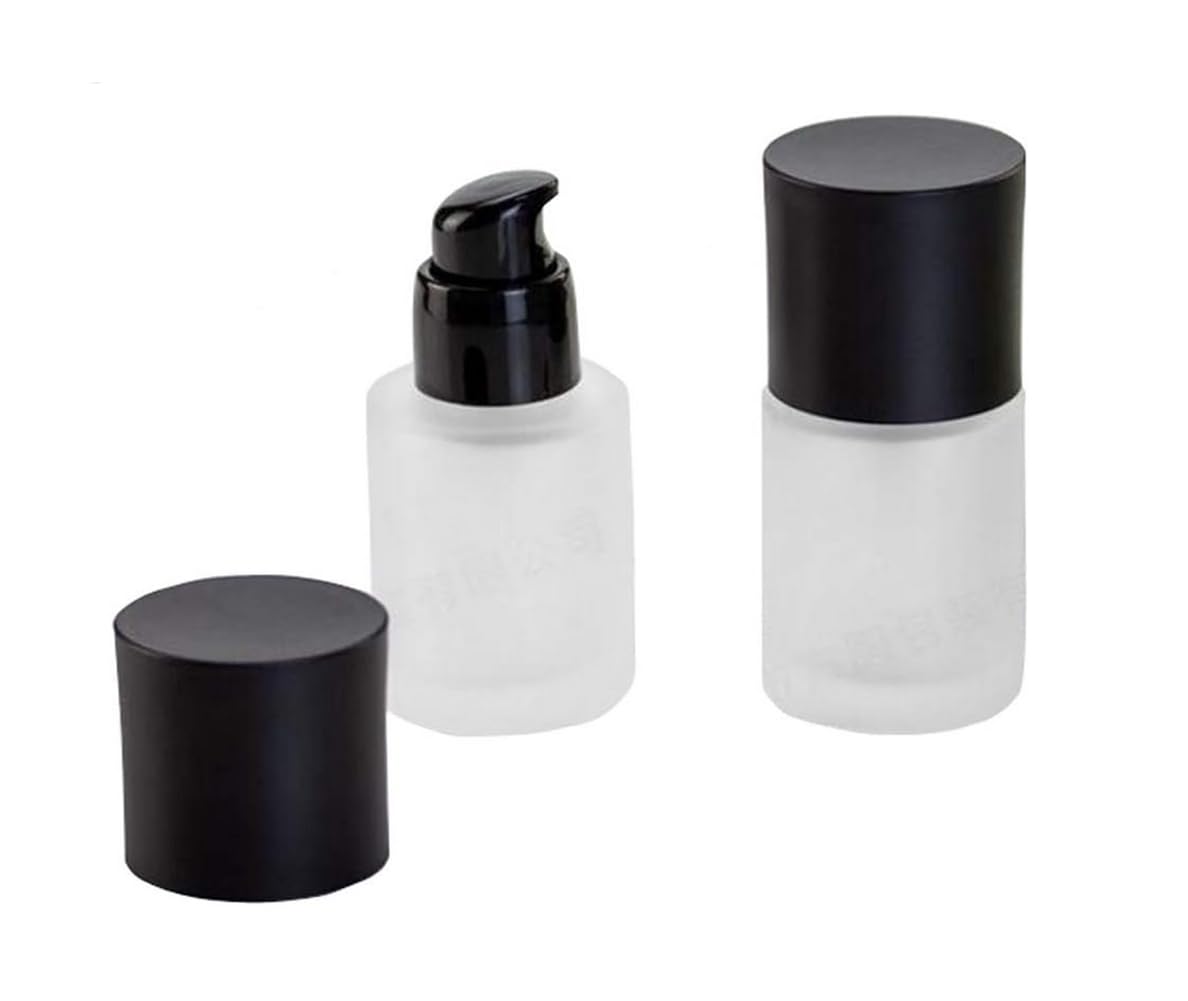 Vasana Clear 2Pcs 30Ml/1Oz Empty Refill Frosted Glass Cream Lotion Pump Bottle Jars With Black Dust Cap Cosmetic Makeup Emulsion Toiletries Liquid Storage Container Cosmetic Travel Packing Dispenser