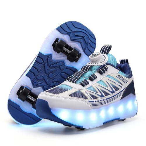 Roller Skates 4 Wheels Shoes for Kids - New Upgrade Skates Sneakers LED Light Up Rechargeable Sport Sneaker for Boys Girls Beginner More Balanced