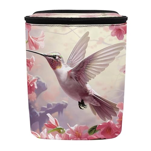 Image of Talayituse Hummingbird Cherry Blossom Print Car Trash Can with Lid, Leak Proof Auto Trash Bag Hanging Vehicle Garbage Can Multipurpose Storage Container for Back Seat Road Trip