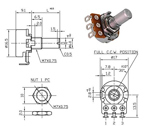ECC 16mm 100KAx2, STEREO Potentiometer LOG 41 DETENTS (4A1, L: 25mm - Foto 9
