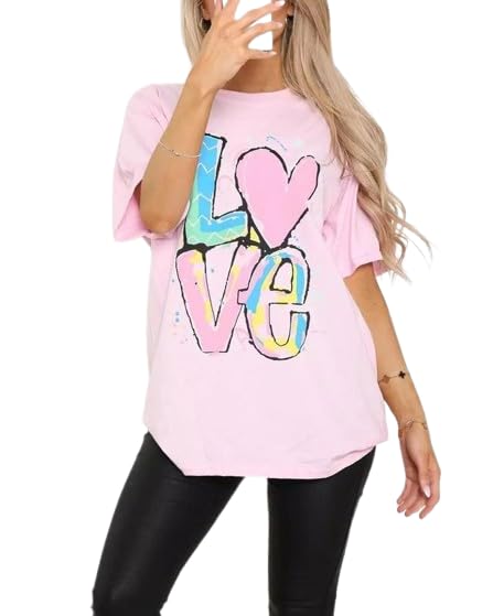 T-shirt ample imprimé Love pour femme confection premium aux finitions soignées
