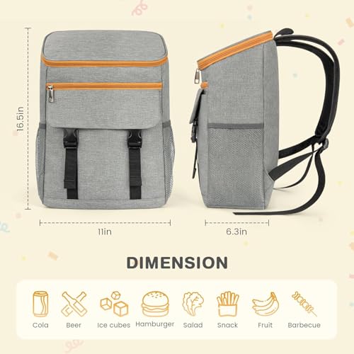 Image of Backpack Cooler - 30 Cans Insulated Cooler Backpack for Men & Women | Portable Leak Proof Lunch Bag, for Beach Picnic Travel Work Camping Hiking (Grey)