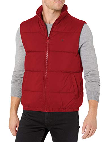 Calvin Klein Men's Mixed Media Puffer Vest, Barbados Cherry Fall, Large