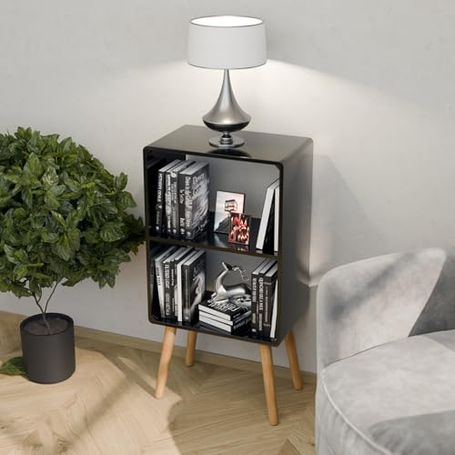 Image of 2 Tier Wooden Side Table Book Shelf for Home Library Book Stand Rack for Kids Self Organizer Storage for Living & Study Room (Black)