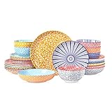 Selamica Ceramic Plates and Bowls Sets,24 Pieces Dinnerware Sets for 6,Scratch Resistant Dish Set for holiday gathering,Dishwasher & Microwave Safe, Assorted Colors