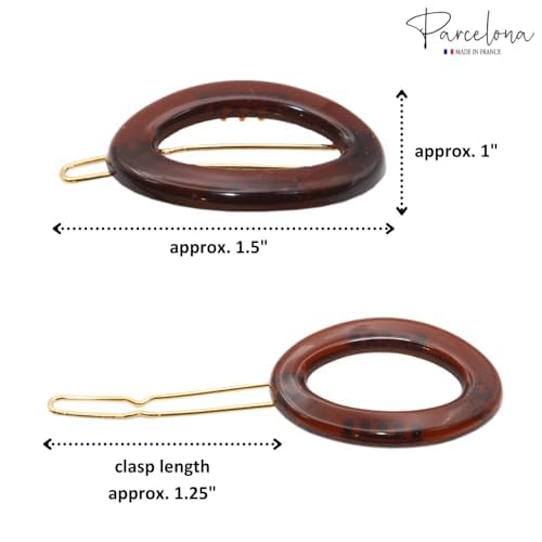 Parcelona French Eggie Oval Shell Black Mini Celluloid Acetate Side Slide Barrette Snap on Hair Clips - 4 Pieces - Image 6