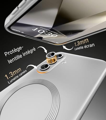Image of DIZORO Samsung A37 Case, Compatible with Mag Safe Back Cover, Matte Luxury Metallic Luster Flexible TPU Wireless Charging Shockproof Case with Camera Protector Lens (Silver)