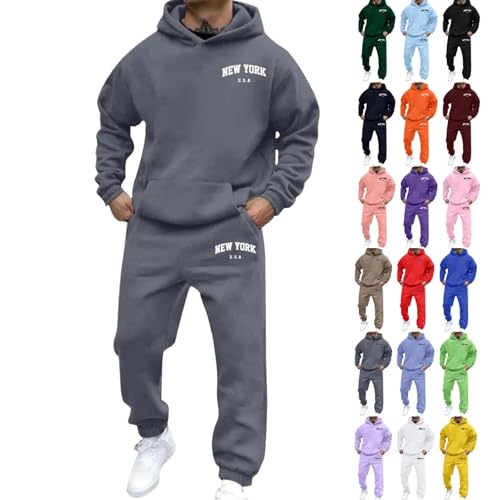 sweatsuit,Sweat Suits Men 2 Piece Set Tracksuit Hoodies And Sweatpants Sets Grey Trendy Casual Jogging Gym Sweatsuits Athletic Outfits Conjunto Deportivo Para Hombre,L
