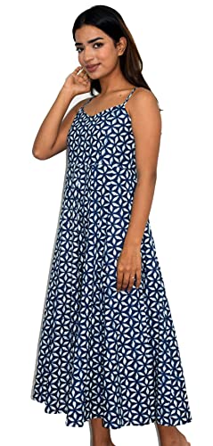 Image of JAIPUR HAND BLOCK Cotton Sleeveless Long Flared A Line Dress|Gown (S00063)