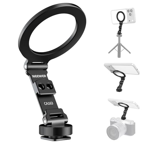Image of NEEWER Magnetic Tripod Phone Mount Cold Shoe Adapter, Aluminum Compact Lightweight Portable Phone Holder Attachment for Camera, Compatible with MagSafe iPhone Samsung Android Video Recording, CA163
