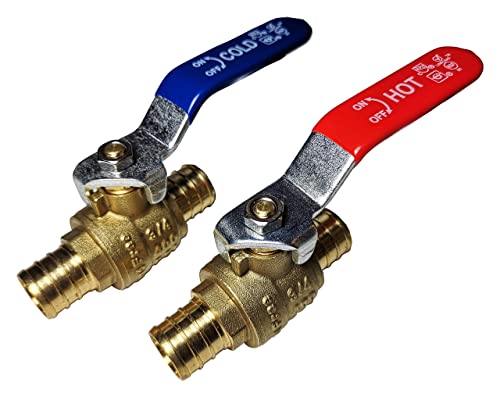 10 PIECES XFITTING HOT (RED) COLD (BLUE) OF 3/4" PEX BRASS FULL PORT SHUT OFF BALL VALVE - 1/4" TURN (LEAD-FREE BRASS) (5 PIECES EACH)