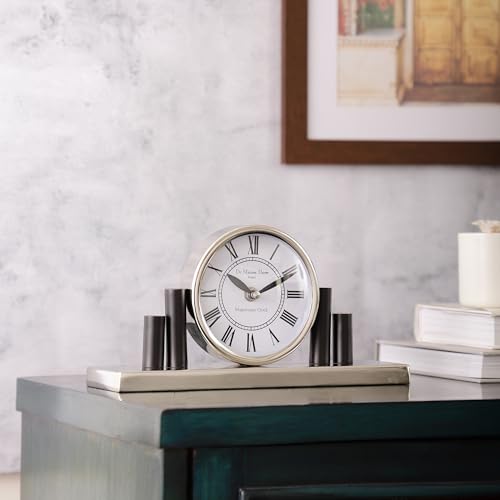 Image of Decor de Maison Brings Handcrafted Harbor Hour Table Clock for KidsRoom, Living & Bed Room, Study Table, Office|Classic Non-Ticking Tabletop Battery Operated Analog Desk Clock in Silver (28x15x8cm)