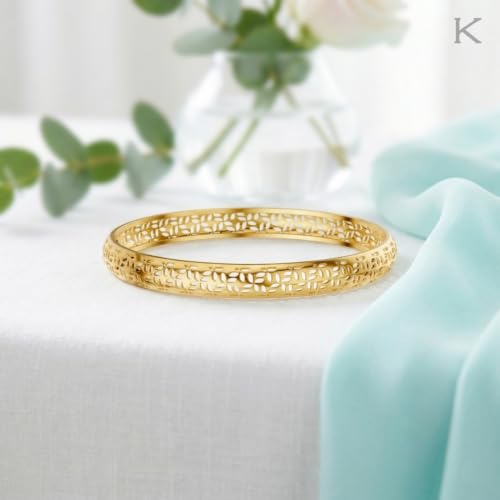 Image of KISNA 9KT Florie Gold Bangle For Women | BIS Hallmarked Yellow Gold Bangle | Lightweight Daily Wear Gold Jewellery | Gift for Wife, Mother & Sister | S 2.4 Anna