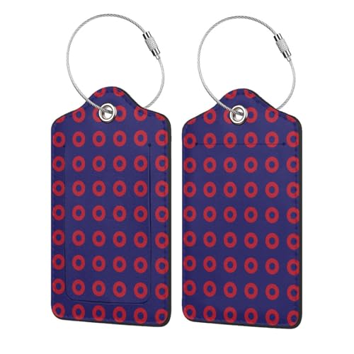 2 Pcs Luggage Tag for Suitcase, Phish Red Donut Circles On Blue PU Leather Baggage Tags Identifiers with Privacy Name Address Labels and Durable Steel Loop for Women Men Travel