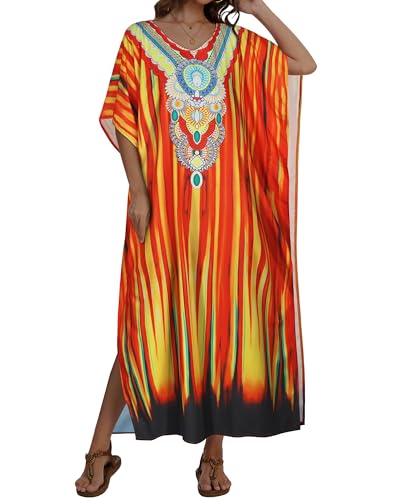 Image of Kaftan Dresses for Women V Neck Caftan Batwing Sleeve Swimsuit Cover Up