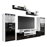 bestehend aus 1 TV Lowboard, 2 Standvitrinen und 2 Wandregalen