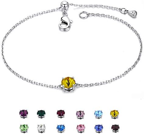 EGOO&YAMEE November White Gold Plated Birthstone Bracelet Silver Copper Cubic Zirconia Crystal Hearts & Arrows Adjustable Bangle (12 Color) Gifts for Women