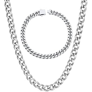 ChainsHouse 5mm 8.3'' Stainless Steel Cuban Chain Bracelet and 4mm 14'' Cuban Link Chain Necklace for Men