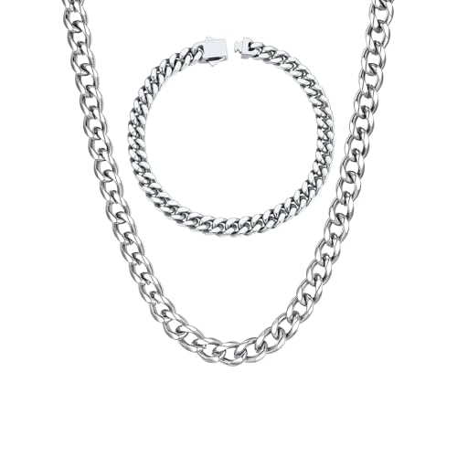 ChainsHouse 5mm 7.5'' Stainless Steel Cuban Chain Bracelet and 4mm 20'' Cuban Link Chain Necklace for Men