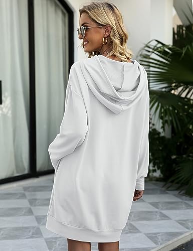 Image of Quenteen Women Hoodies Dress Hooded Sweatshirts Dress Casual Long Sleeve Tunic Dress Oversized Sweatshirts with Pocket