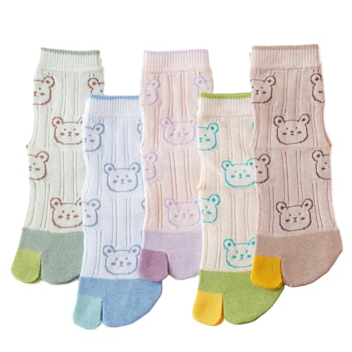 Antcher Kids Cotton Toe Socks Medium Tube Two Toed Socks Cute Cartoon Animal Socks for Boys Girls 3-12 Years, 5 Pairs (US, Age, 3 Years, 6 Years, Multicolor)