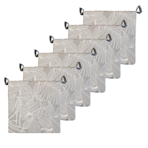 Atout Ciel Lot de 6 Galettes de Chaise Bicolore à Scratch en Tissu déperlant 40x40x4cm, Gris imprimé/Gris Uni