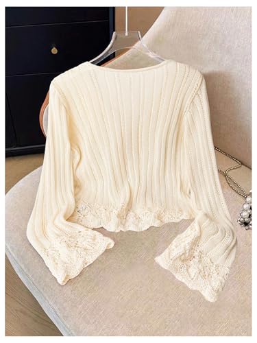 OYOANGLE Women's Tie Front Cardigan Long Sleeve V Neck Cropped Crochet Sweater Tops Knitwear2