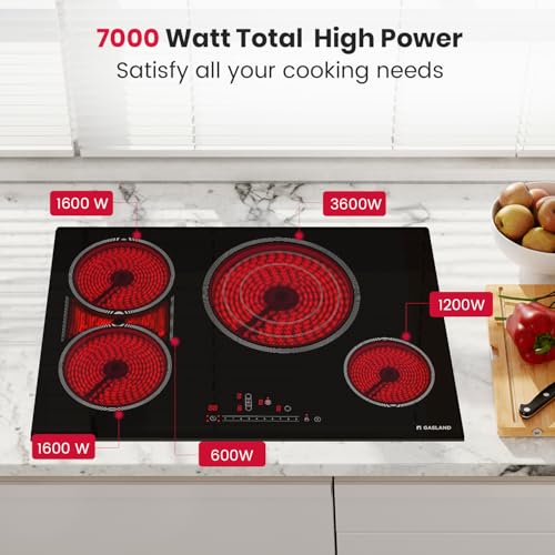 GASLAND Electric Cooktop 30 Inch, 4 Burners Radiant Glass Stove Top, ETL & FCC Certificated, Drop-in Ceramic Cooktop, Slide Touch Control, Child Safety Lock, Hot Surface Indicator, 240V, CH774BF34A