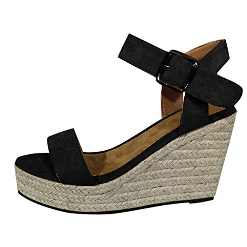 Logobeing Sandalias Mujer Verano Plataforma Mujers Cuñas Sandalias con Puntera Abierta de Plataforma Retro Correa de Tobillo Zapatos Zapatillas (Negro,38)