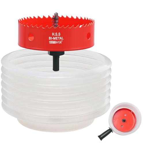 Image of 4-1 /4 Inch Hole Saw with Dust Bowl, 4.25 Hole Saw for Recessed Lights, Hole Cutter for Led Recessed Lighting, Wood and Drywall, Red