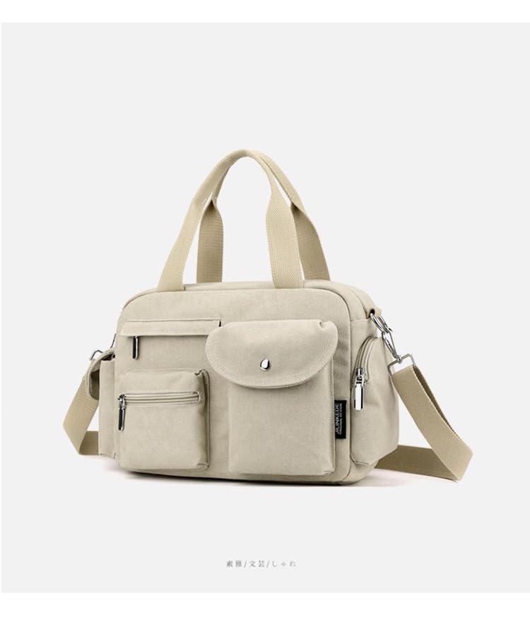 Image of Canvas Tote Bag for Women with Multiple Pockets Handbag Large Crossbody Bag Everything Everyday Bag for Work Daily