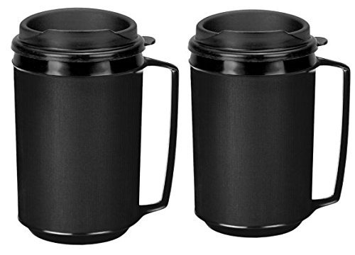 Two 12 oz Insulated Coffee Mugs like Classic Aladdin Mugs Thermo Serv Various Colors -Black