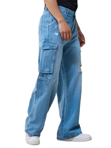 Image of Bewakoof Men Mid Rise 100% Cotton Solid Straight Fit Jeans|Straight Fit Jeans - Regular Fit | Classic Denim Pants | Everyday Casual