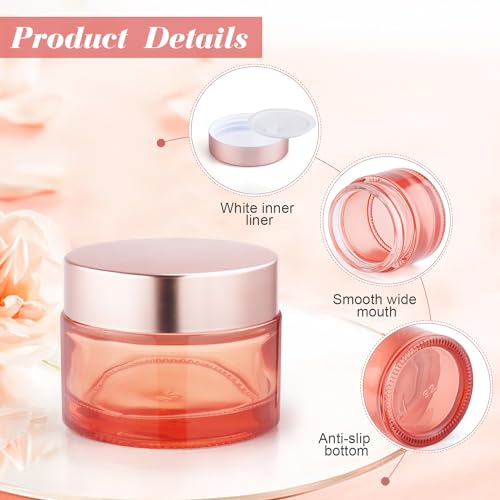 8pcs 50g/1.7oz Rose Gold Glass Cream Jars Round Lotion Bottle Refillable Empty Cosmetic Container Pot for Eye Creams,Body Scrub,Facial Mask,Ointments3