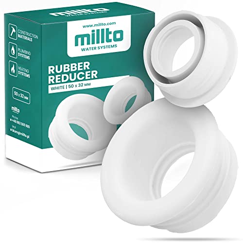 Millto™ Gummi Reduzierstück Rohreinsatz Push Fit Abflussrohr Abflussrohr Gummimanschette Dichtungsadapter 3 bar Anschluss Ø 50 x 32 mm Weiß Cover