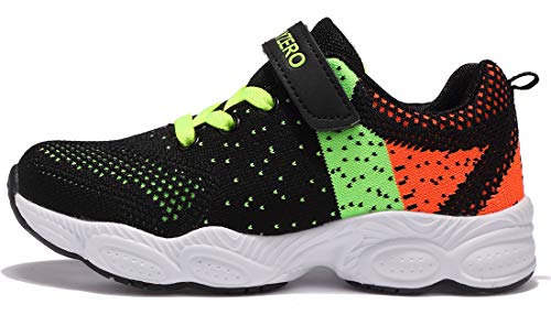 Vivay Kids Sneakers Mesh Breathable Boys Tennis Shoes Lightweight Athletic Sports Running Shoes (1z-Black/Green,Size 1 Little Kid)