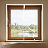 Kit D'Isolation de Fenêtre 103 x 75 cm avec Magic Tape Fenêtre en Plastique et Réutilisable pour Chambre à Coucher de Salon, Blanc